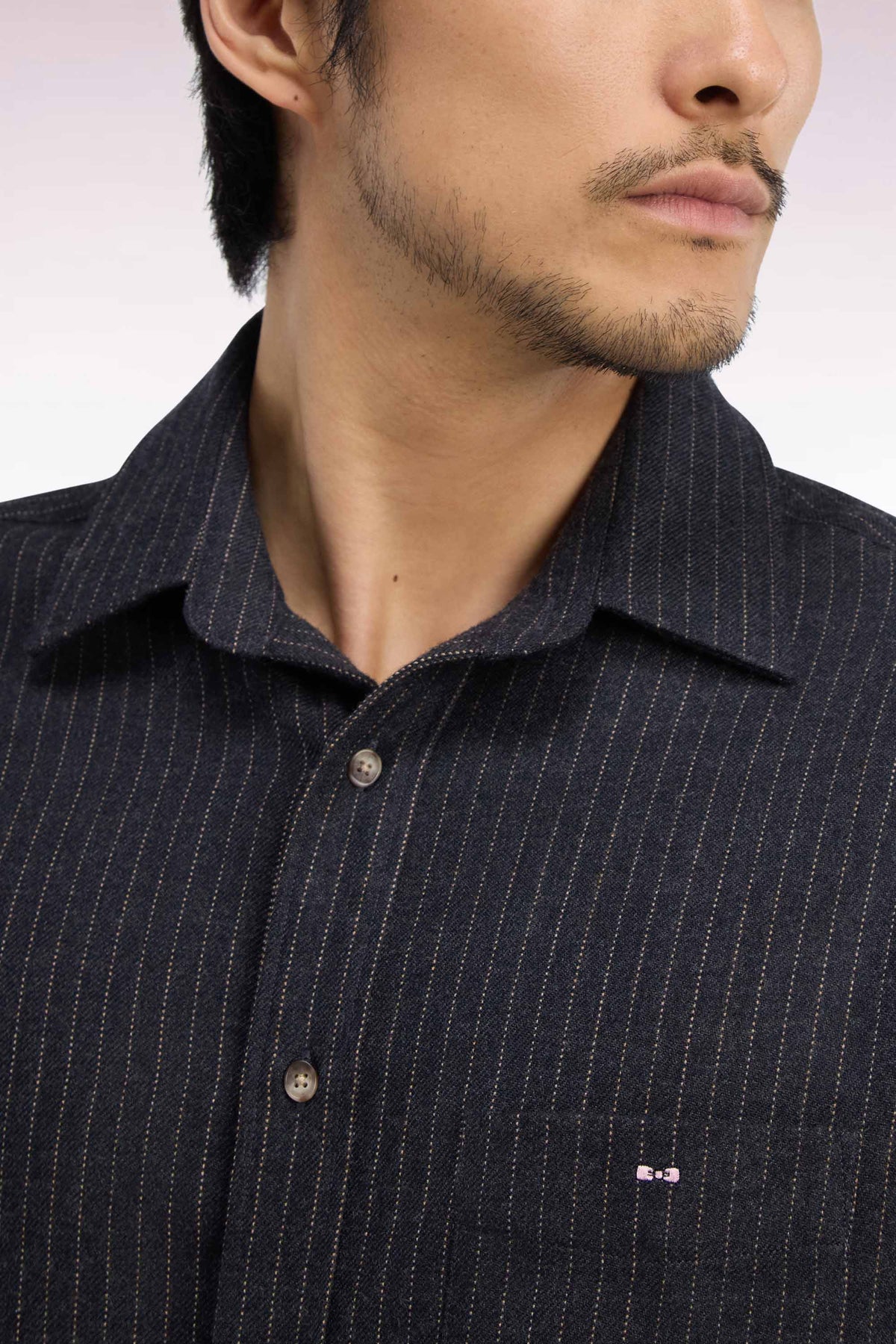 Chemise en flanelle rayée grise coupe droite