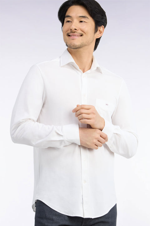 Chemise unie en coton blanc coupe droite - Image 1