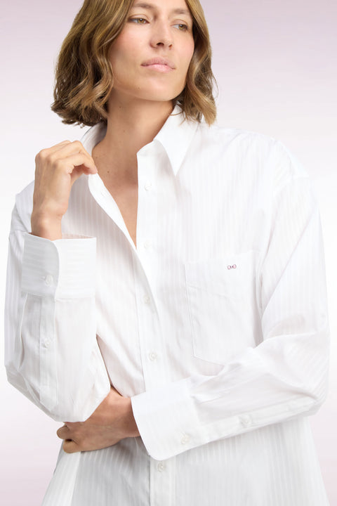 Chemise en coton blanc à rayures beige coupe oversized - Image 1