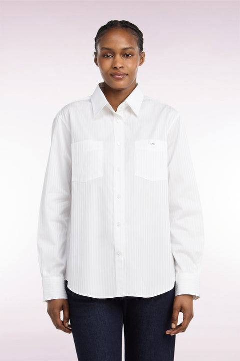 Chemise en coton blanc à rayures beige coupe Relaxed - Image 3