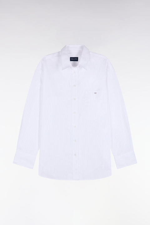 Chemise en coton blanc à rayures beige coupe Relaxed - Image 2