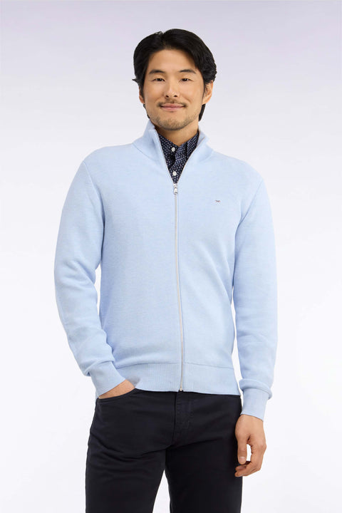 Cardigan zippé en coton bleu ciel coupe droite - Image 3