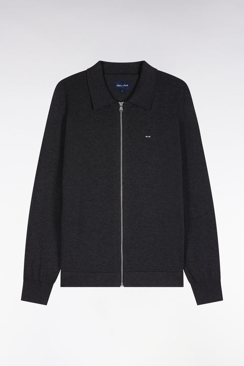 Cardigan zippé en coton et viscose gris foncé coupe droite - Image 2