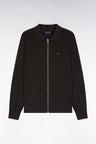 Cardigan zippé en coton et viscose marron coupe droite