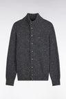 Cardigan boutonné en maille épaisse chinée gris coupe droite