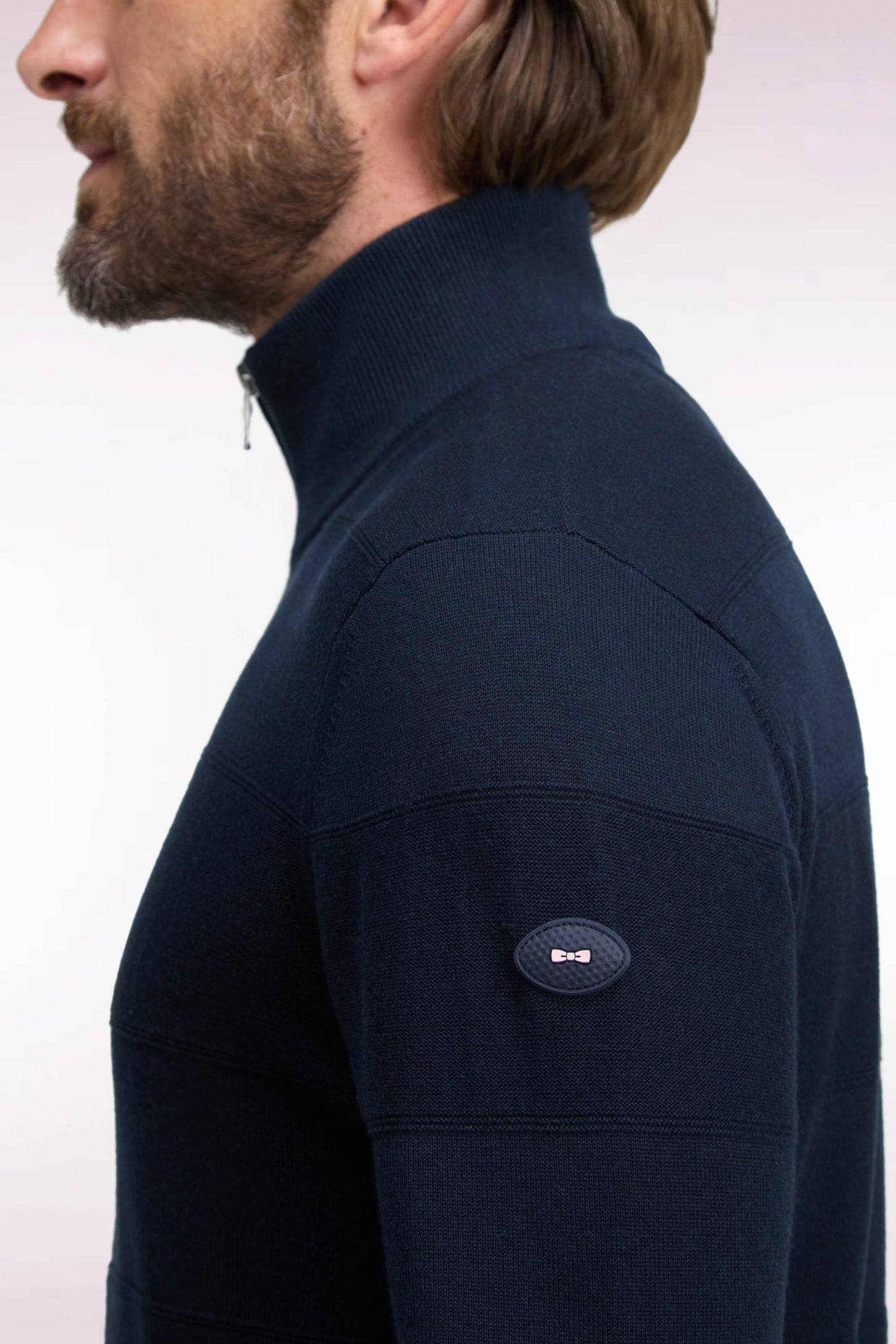 Cardigan golf en coton et viscose marine coupe droite