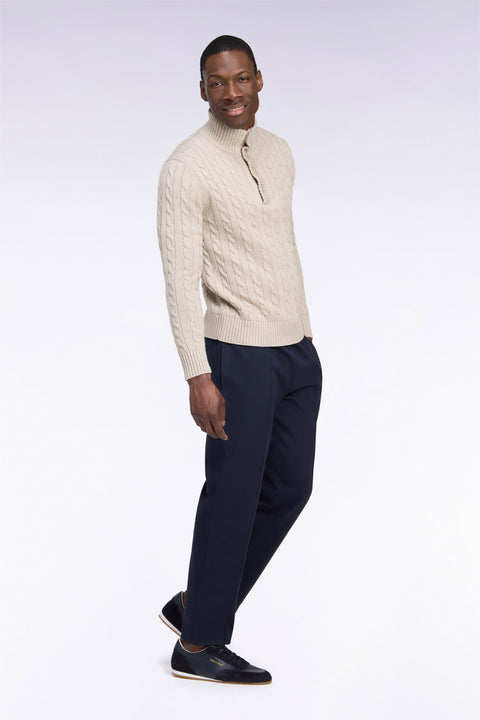 Jogging en interlock de coton stretch marine coupe droite - Image 1
