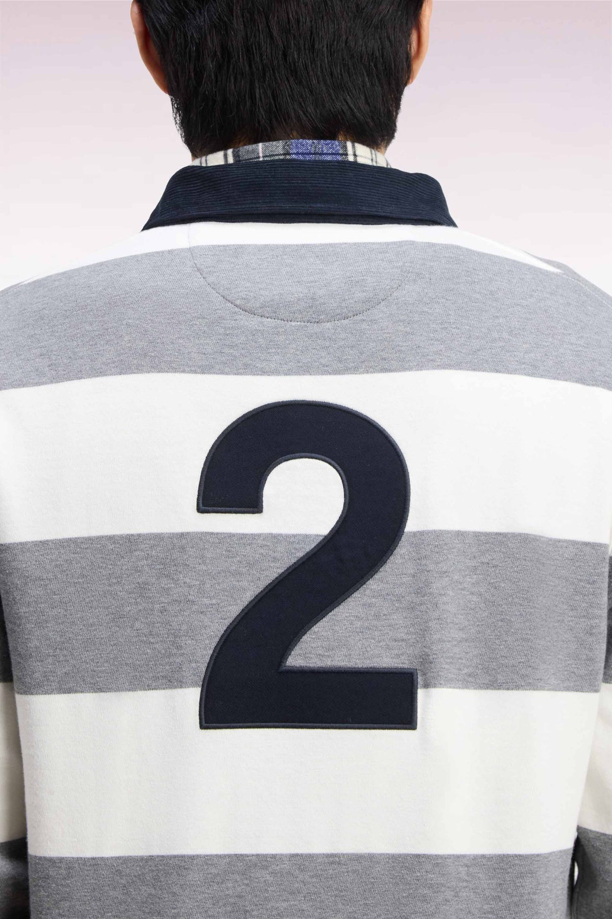 Maillot manches longues rayé gris et blanc broderie 2