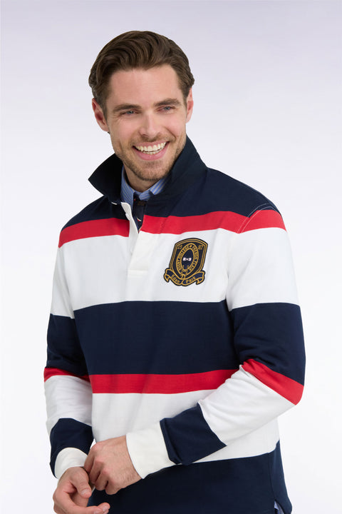 Maillot manches longues rayé marine avec broderie écusson - Image 1