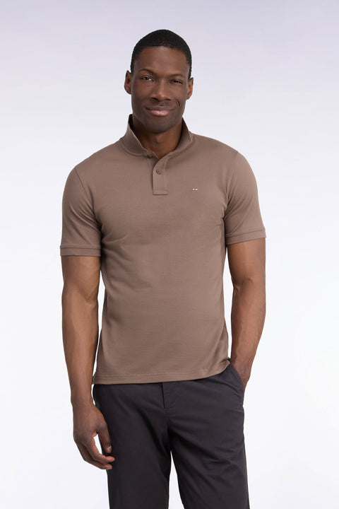 Polo manches courtes en coton Pima marron coupe droite - Image 3