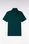 Short-sleeved polo shirt in green stretch cotton, slim fit