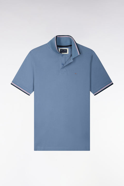Polo manches courtes en piqué coton bleu coupe droite - Image 2