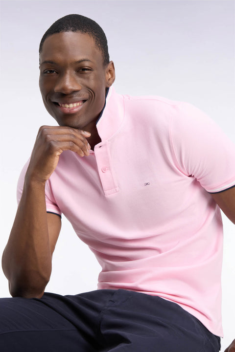 Polo manches courtes en piqué coton rose coupe droite - Image 1