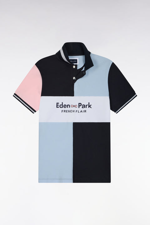 Polo manches courtes en coton marine et ciel broderie Eden Park coupe droite - Image 2