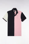 Short-sleeved polo shirt with navy and pink cutout, straight cut