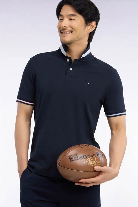 Polo manches courtes en coton marine coupe droite - Image 1