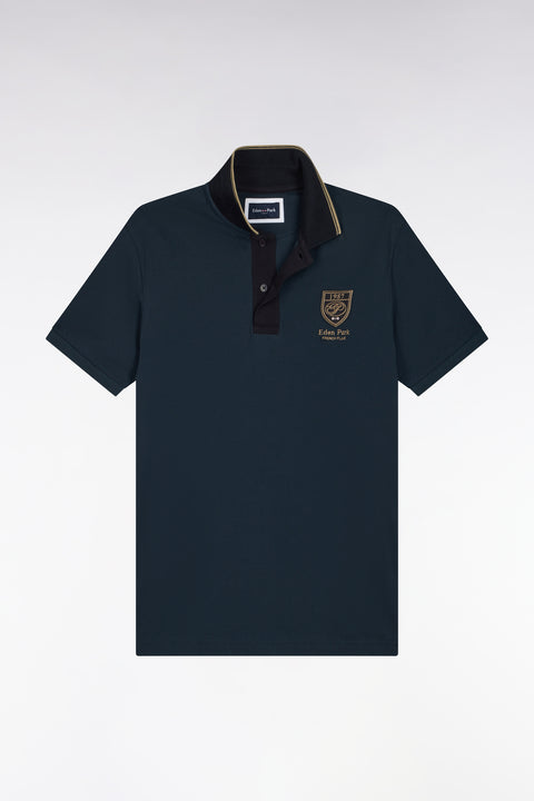 Polo manches courtes en piqué coton bleu gris à écusson coupe droite - Image 2