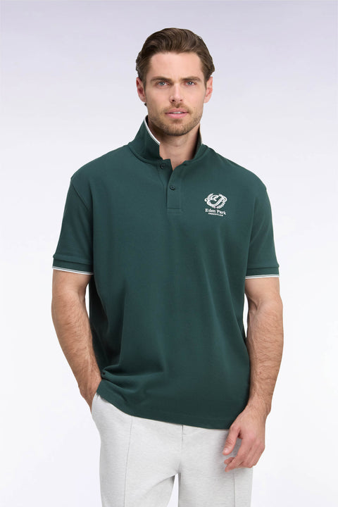 Polo manches courtes en coton vert à écusson coupe droite - Image 3