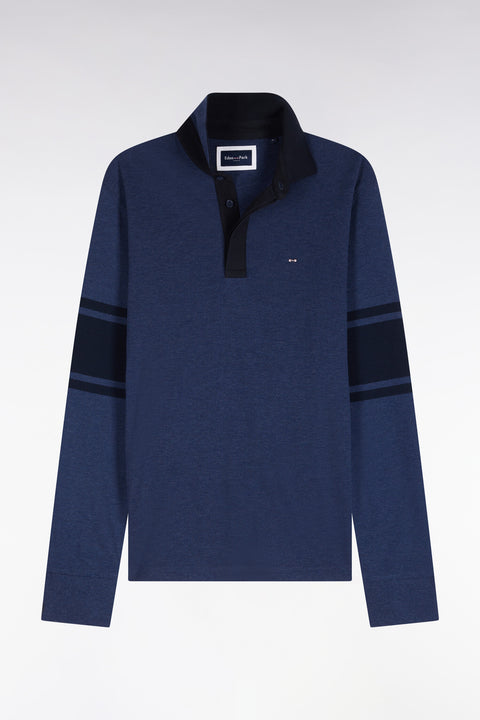 Polo à manches longues en piqué coton bleu et marine coupe droite - Image 2