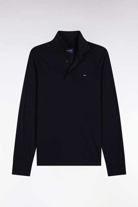 Polo manches longues en coton stretch noir coupe ajustée - Image 2