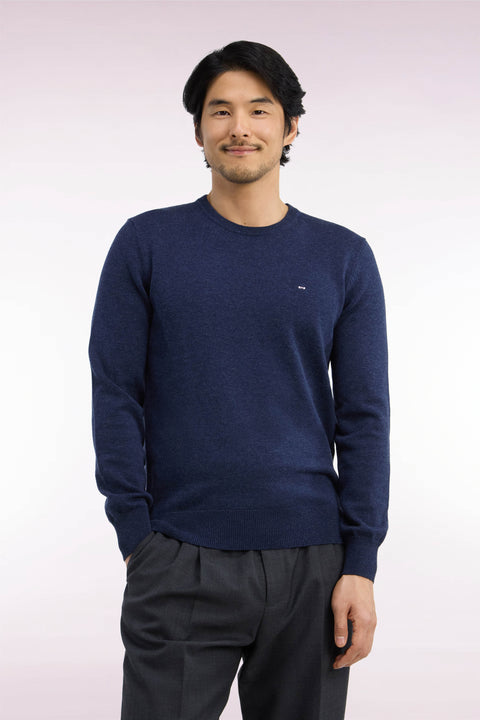 Round neck sweater in blue wool and cotton, straight cut - Image 3