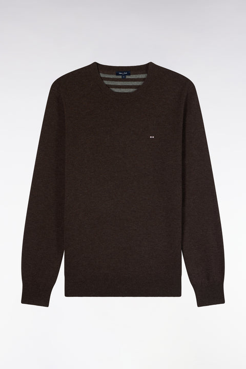 Pull col rond en laine et coton marron coupe droite - Image 2