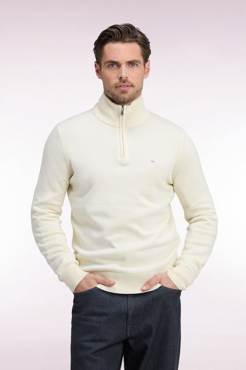 Straight cut wool and ecru cotton trucker neck sweater - Image 3