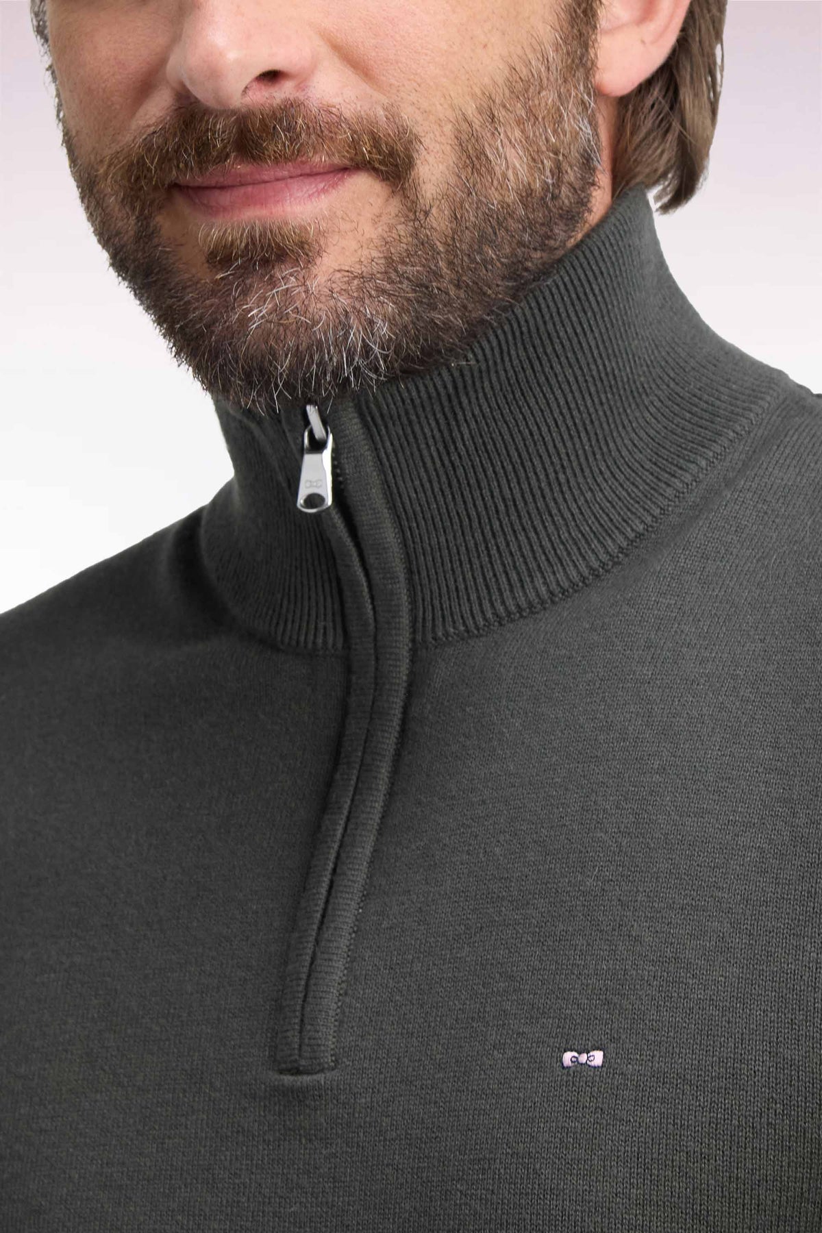 Pull col camionneur en laine et coton kaki coupe droite