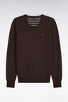 Straight cut brown wool and cotton V-neck sweater