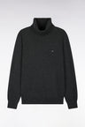 Straight cut dark gray wool and cotton turtleneck sweater