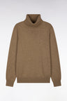 Straight cut brown wool and cotton turtleneck sweater
