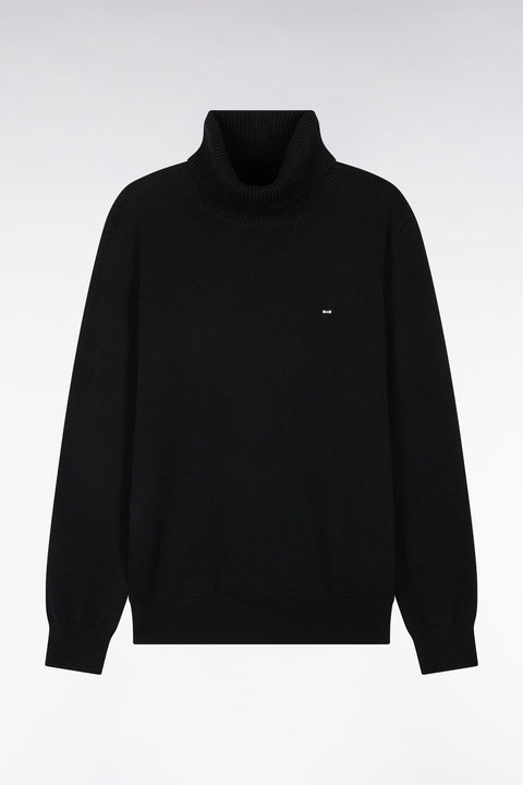 Straight cut black wool and cotton turtleneck sweater - Image 2