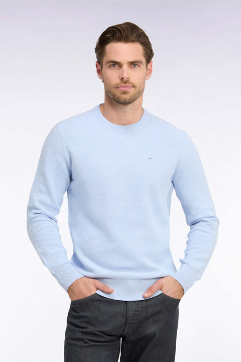 Pull col rond en coton bleu ciel coupe droite - Image 3