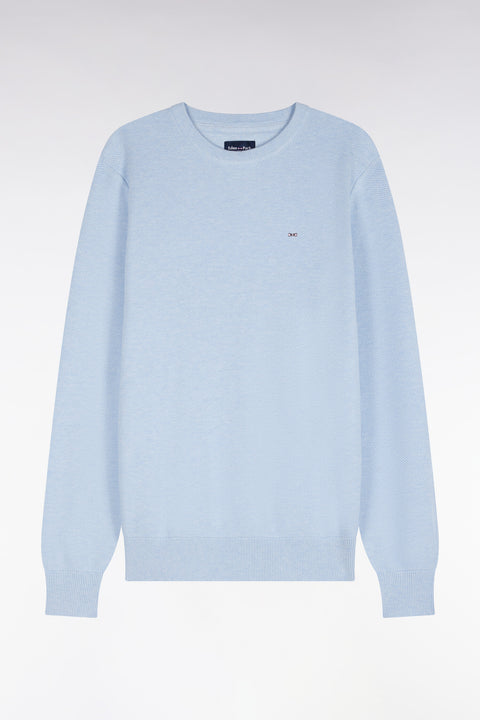 Pull col rond en coton bleu ciel coupe droite - Image 2