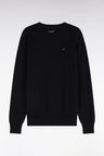 Round-neck black cotton straight-cut sweater