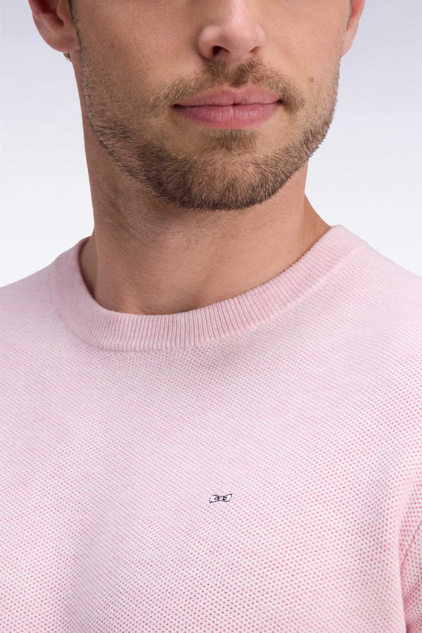 Pull col rond en coton rose coupe droite