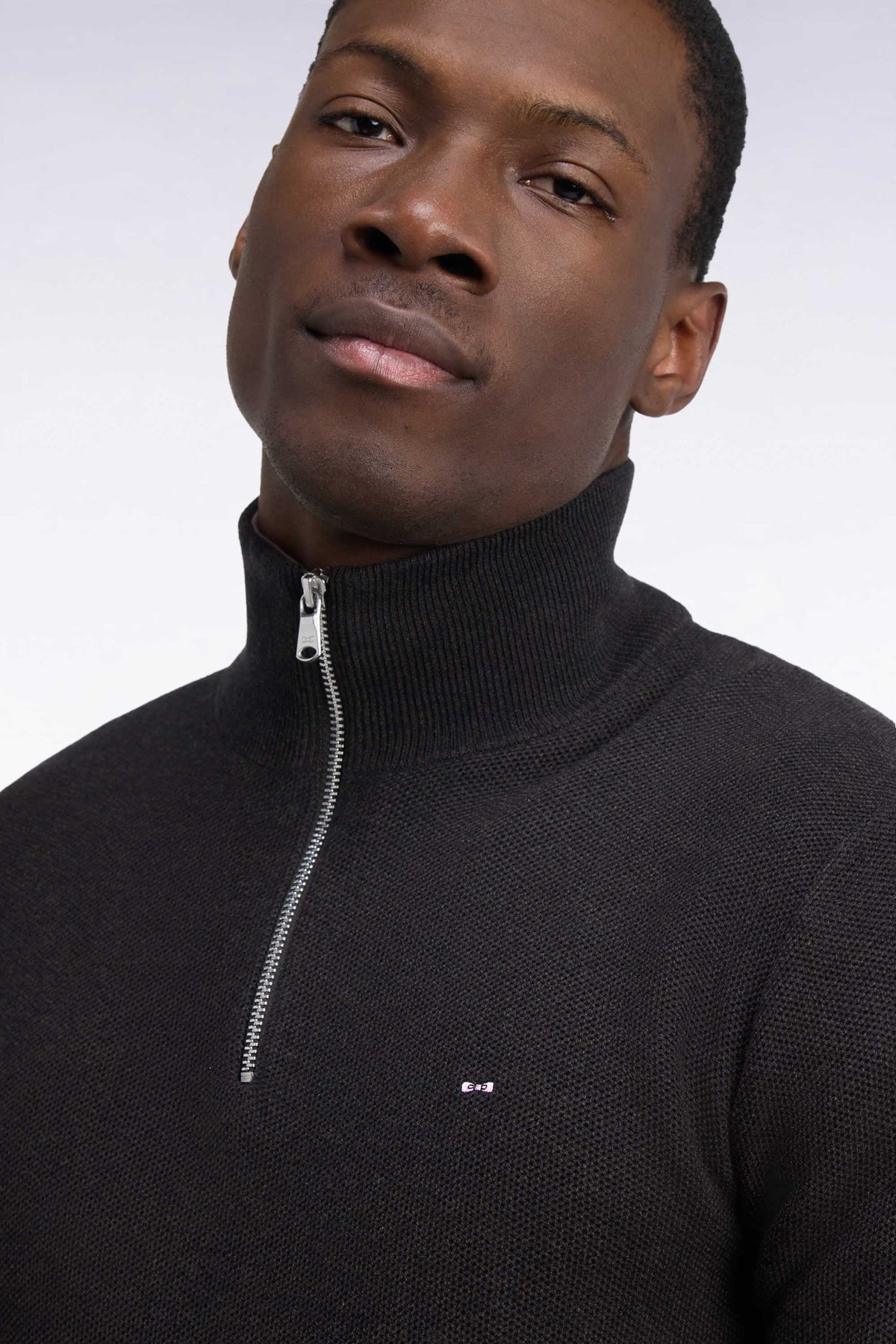 Pull col camionneur en coton marron coupe droite