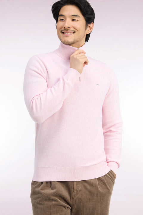 Pull col camionneur en coton rose coupe droite - Image 1