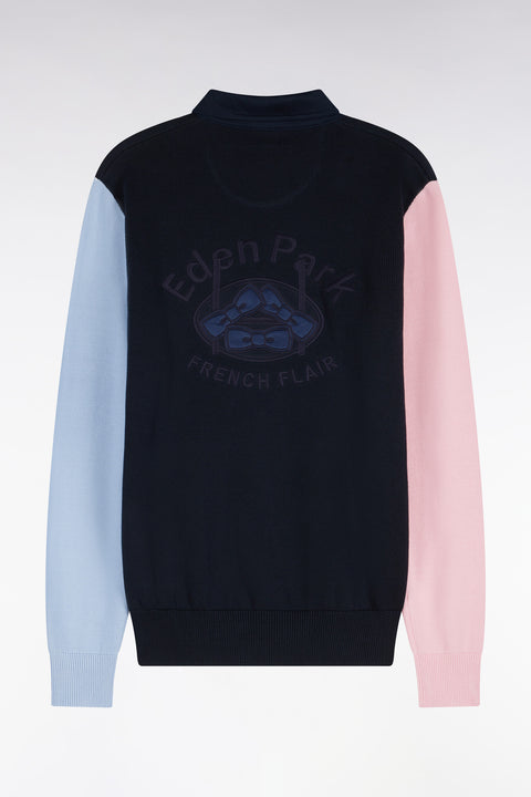Pull à col maillot en coton tricolore broderie dos coupe regular - Image 2