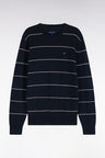 Straight-cut navy striped cotton round-neck sweater