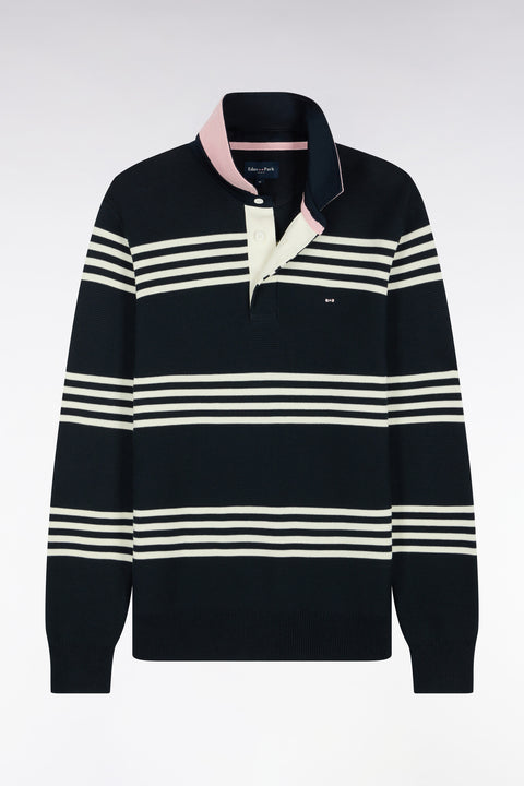 Pull à col maillot en coton écru et marine coupe droite - Image 2