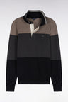 Regular fit tricolor cotton jersey collar sweater with black striped effect