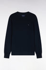 Round-neck sweater in navy cotton and viscose, straight cut