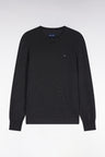 Round-neck sweater in dark gray cotton and viscose, straight cut