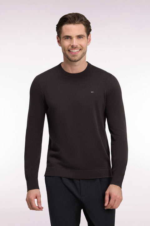 Pull à col rond en coton et viscose marron coupe droite - Image 3