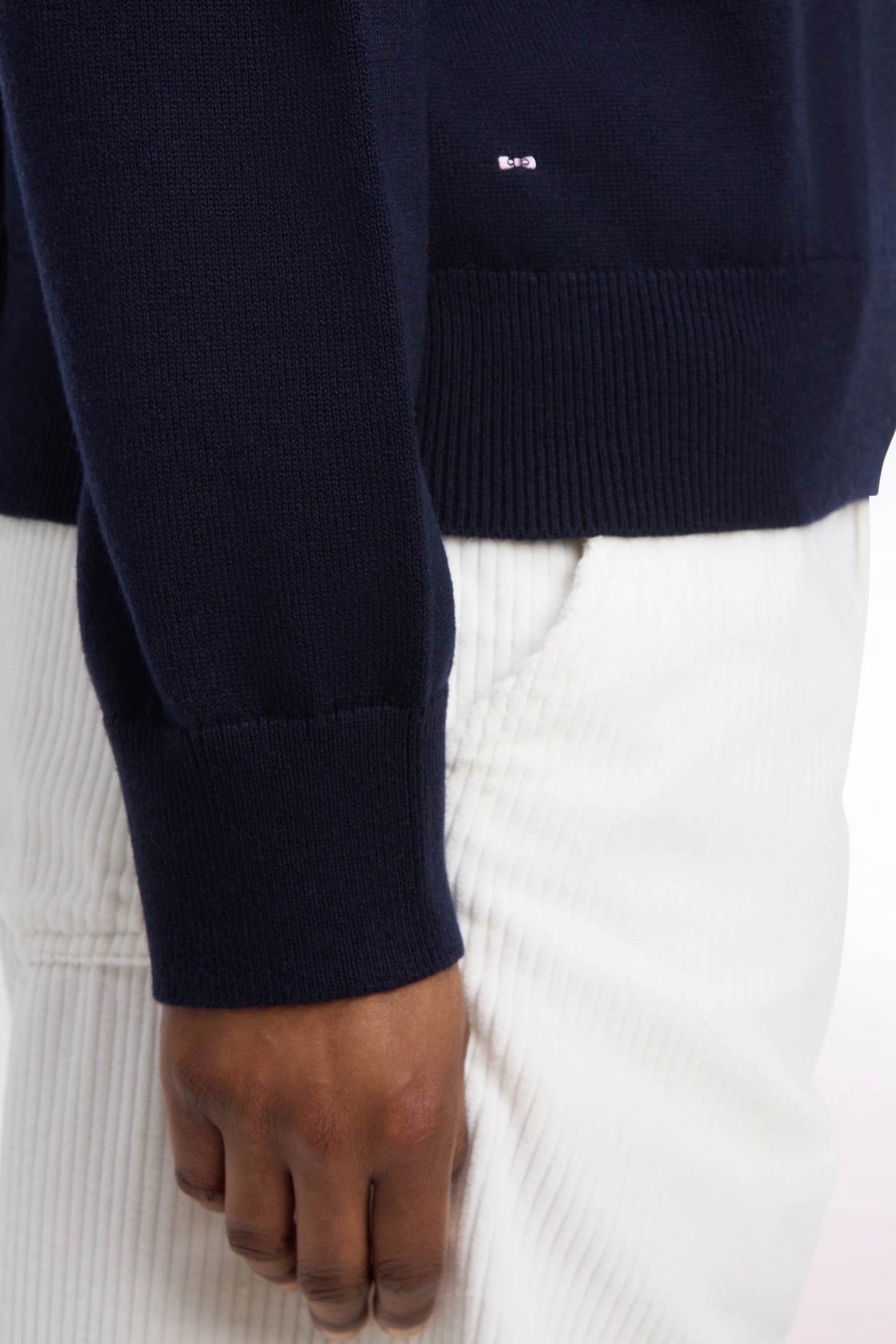 Pull col rond en laine et coton marine coupe oversized