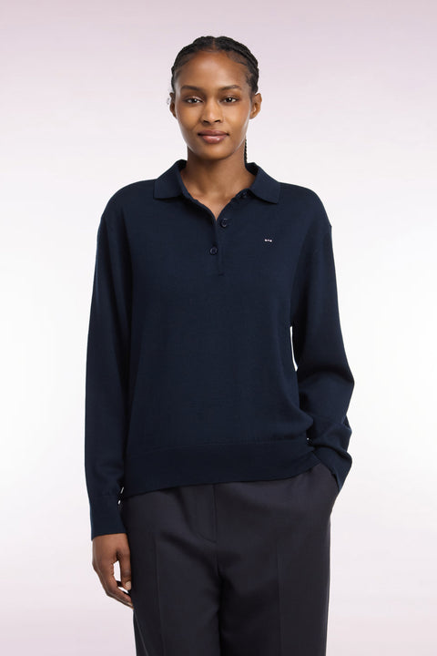 Pull col maillot en laine marine coupe décontractée - Image 3