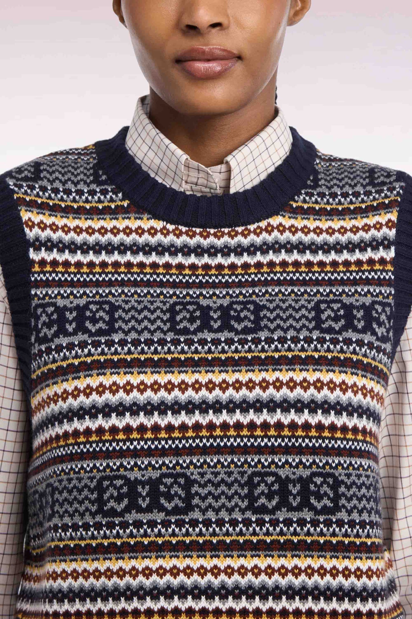 Pull sans manches en laine et coton marine