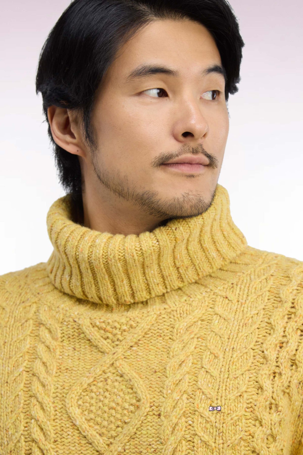 Yellow Cable Knit Straight Fit Turtleneck Sweater