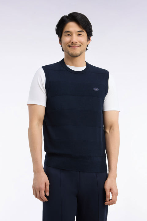 Pull débardeur golf en coton et viscose marine coupe droite - Image 3